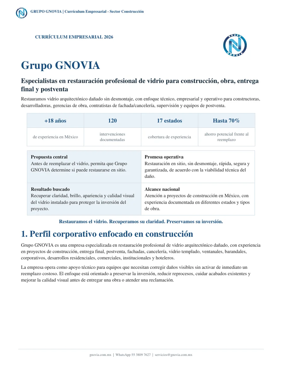Portada del Currículum Empresarial Grupo GNOVIA 2026